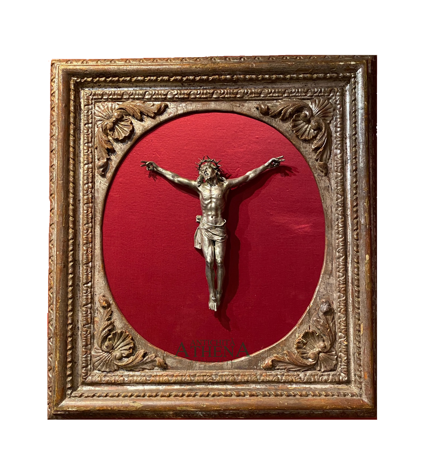 Cristo in argento e cornice in legno.0